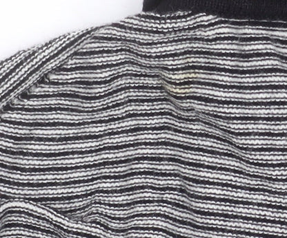 Peter Werth Men's Black Striped Cotton Long Sleeve Polo Shirt L