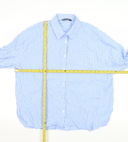 Dunnes Stores Men's Blue Striped Cotton Long Sleeve Button-Up Shirt L