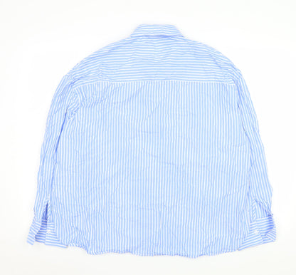 Dunnes Stores Men's Blue Striped Cotton Long Sleeve Button-Up Shirt L