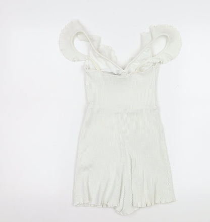 Womens UK Size XS Bershka One-Piece White Playsuit