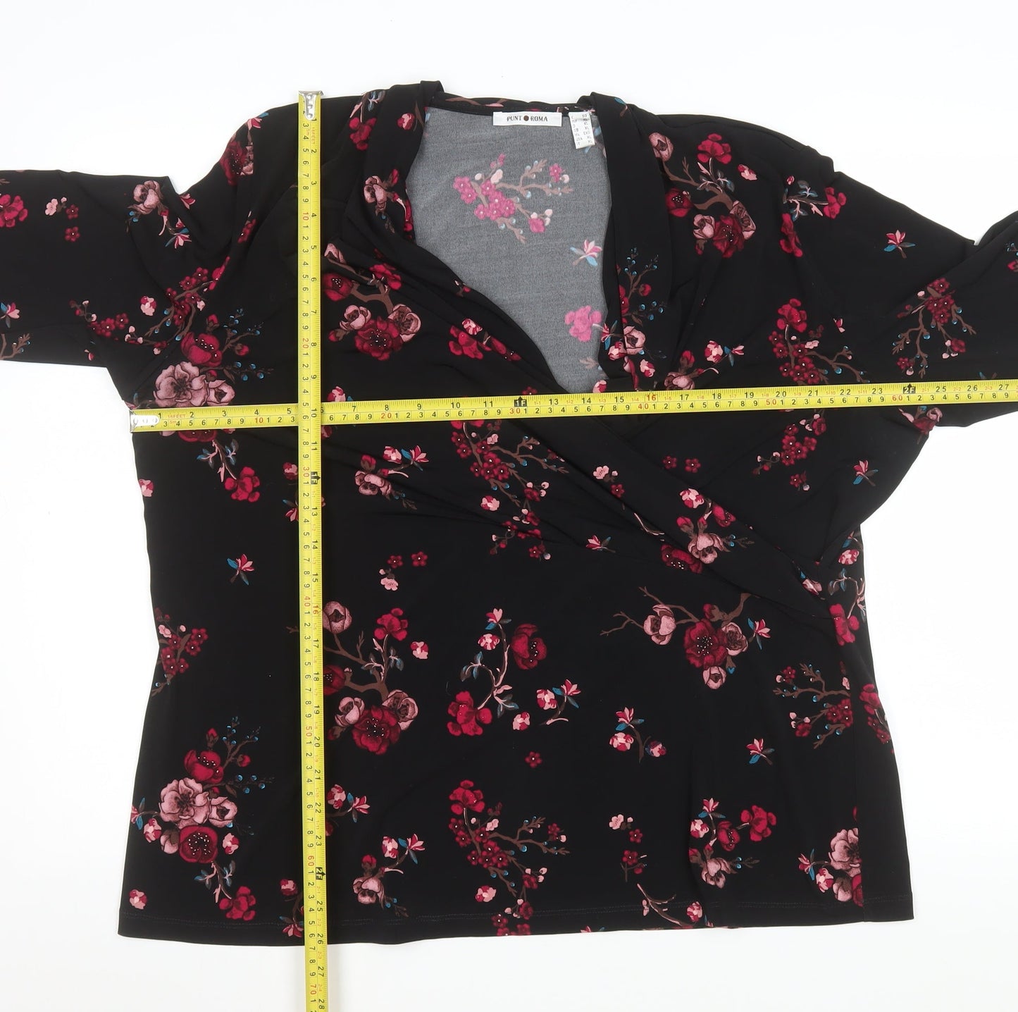 Womens UK Size XL Punt Roma Black Wrap Blouse