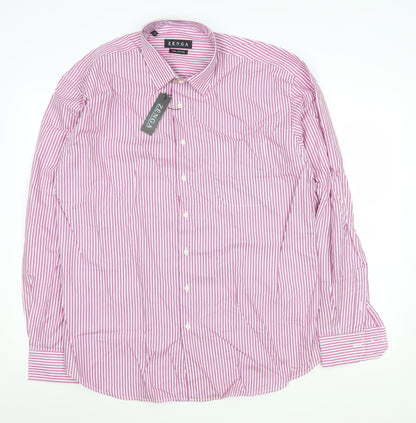 Zenga Men's Pink Striped 100% Cotton Long Sleeve Dress Shirt 17 Regular Fit