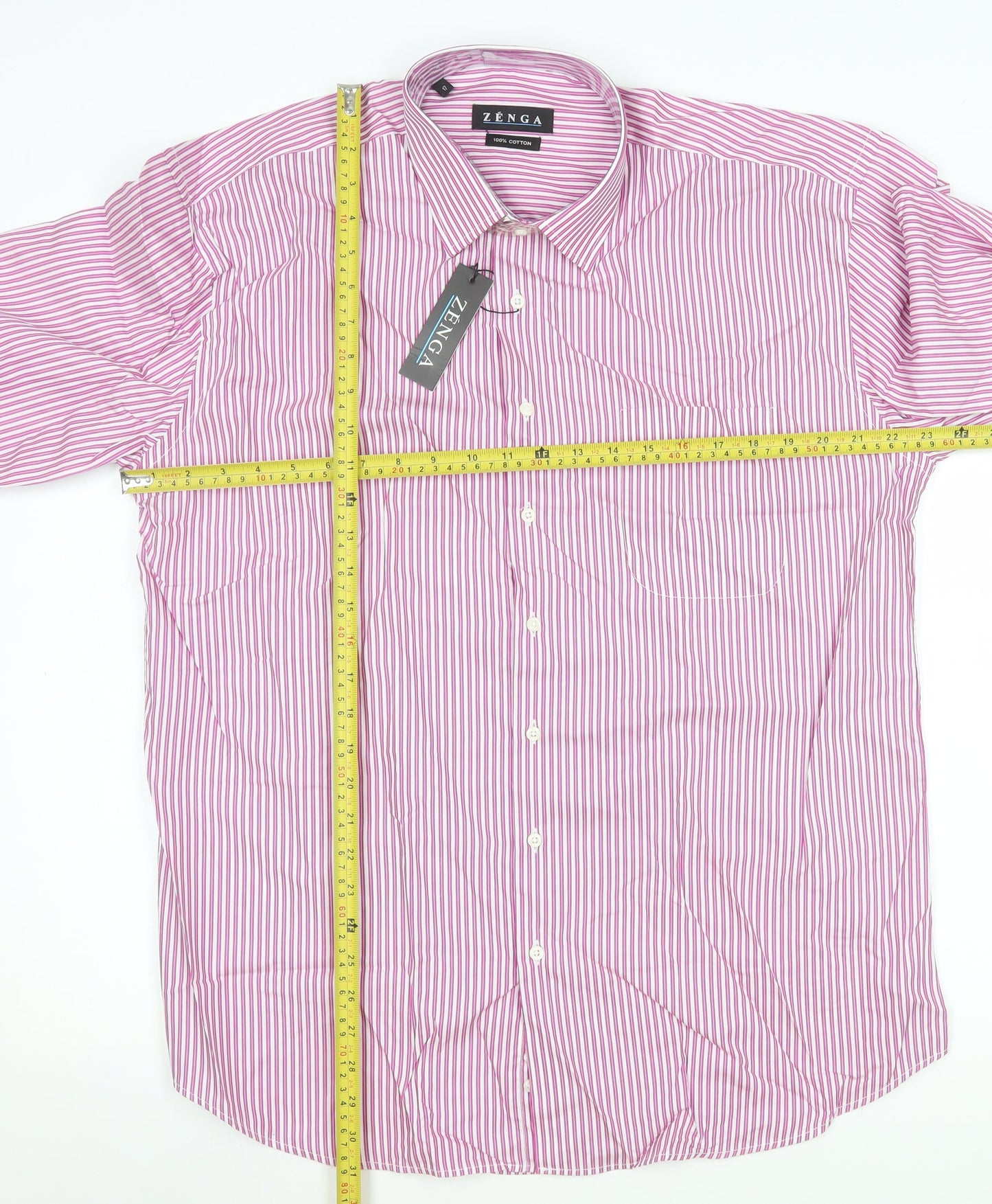 Zenga Men's Pink Striped 100% Cotton Long Sleeve Dress Shirt 17 Regular Fit