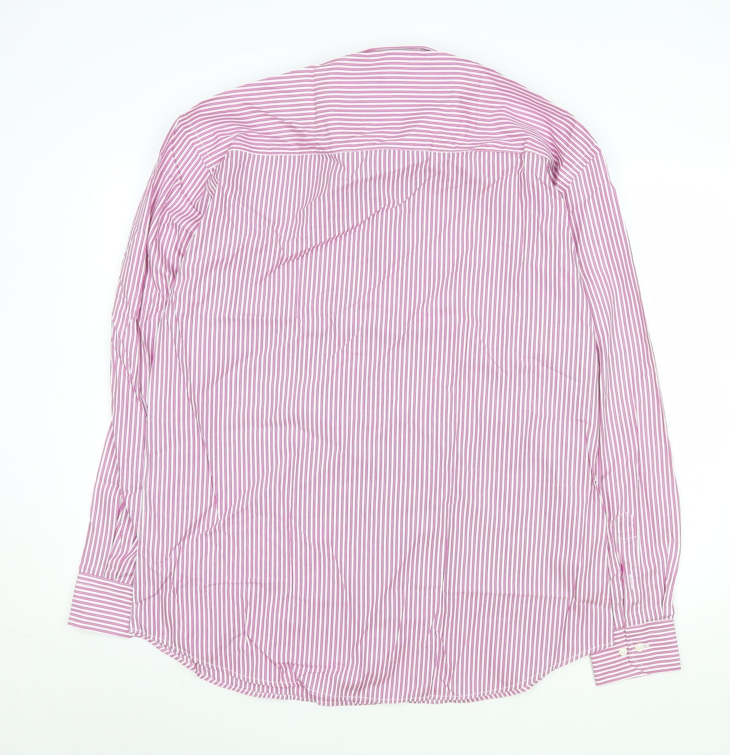 Zenga Men's Pink Striped 100% Cotton Long Sleeve Dress Shirt 17 Regular Fit