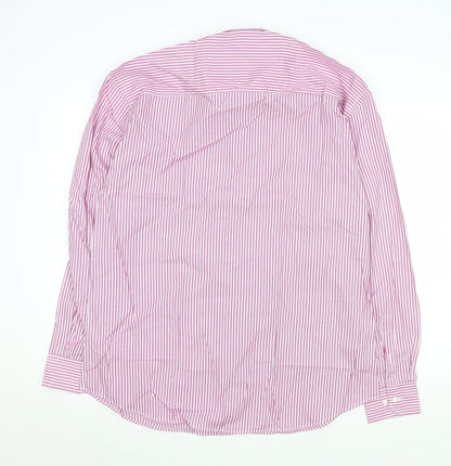 Zenga Men's Pink Striped 100% Cotton Long Sleeve Dress Shirt 17 Regular Fit