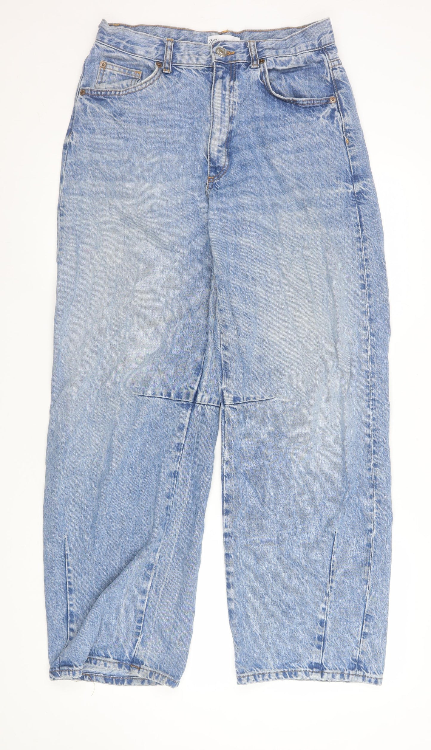 Womens UK Size 6 Zara Relaxed Fit Wide-Leg Blue Jeans