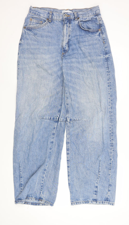 Womens UK Size 6 Zara Relaxed Fit Wide-Leg Blue Jeans