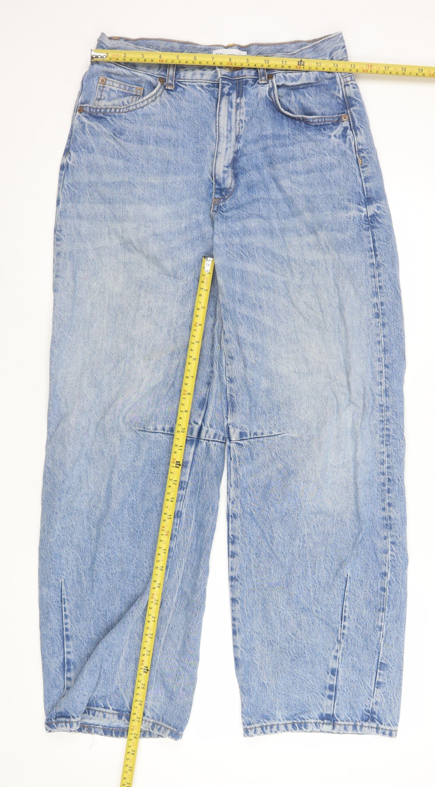Womens UK Size 6 Zara Relaxed Fit Wide-Leg Blue Jeans