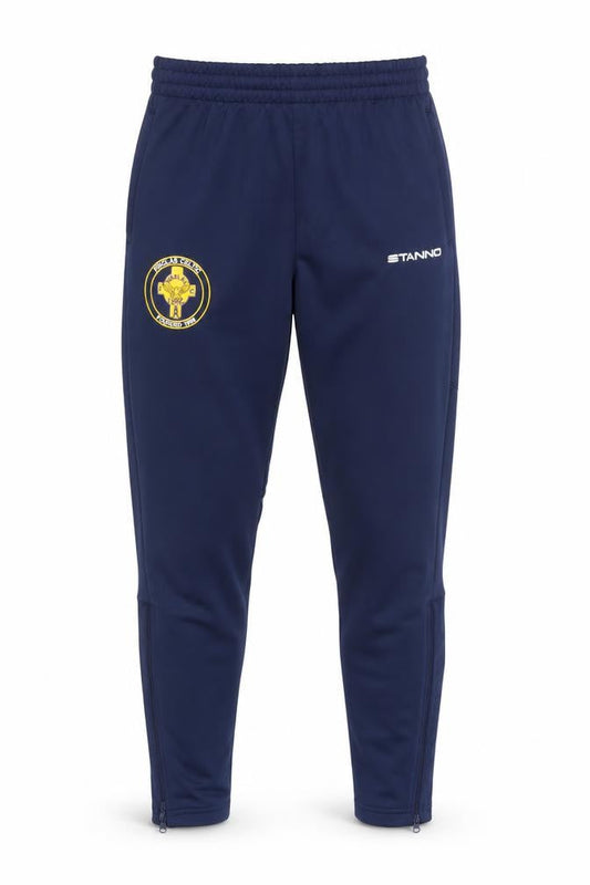 Front view of Stanno Teens Blue Track Pants Football Training Trousers Slim Fit, size 158