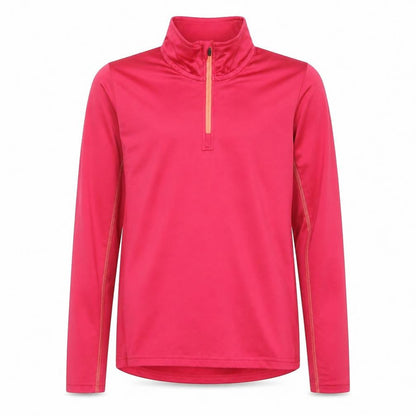 Front view of Crivit girls’ pink 12-14 years athletic 1/4 zip long sleeve sports sweatshirt