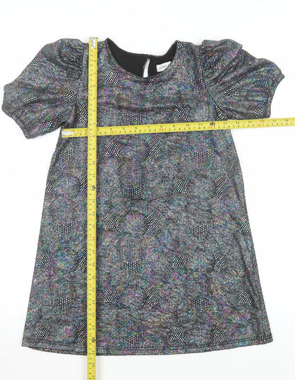 F&F Girls Black Glitter A-Line Party Dress 7-8 Years Puff Sleeve