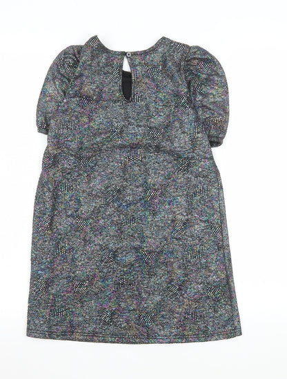 F&F Girls Black Glitter A-Line Party Dress 7-8 Years Puff Sleeve