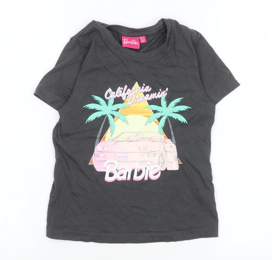 Girls UK Size 8-9 Years Barbie Black Graphic Print T-Shirt