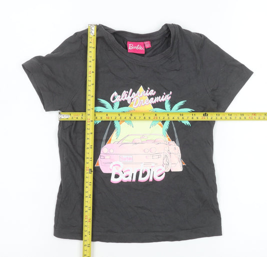 Girls UK Size 8-9 Years Barbie Black Graphic Print T-Shirt