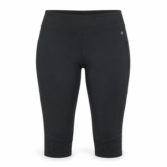 Front view of Dunnes Women Black XL Capri Leggings Stretch Breathable Quick Dry