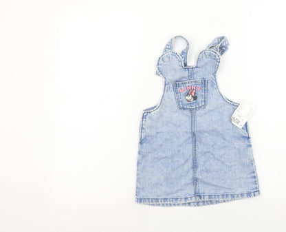 H&M Girls Blue Denim Minnie Mouse Pinafore Dress 24 Months Adjustable Straps
