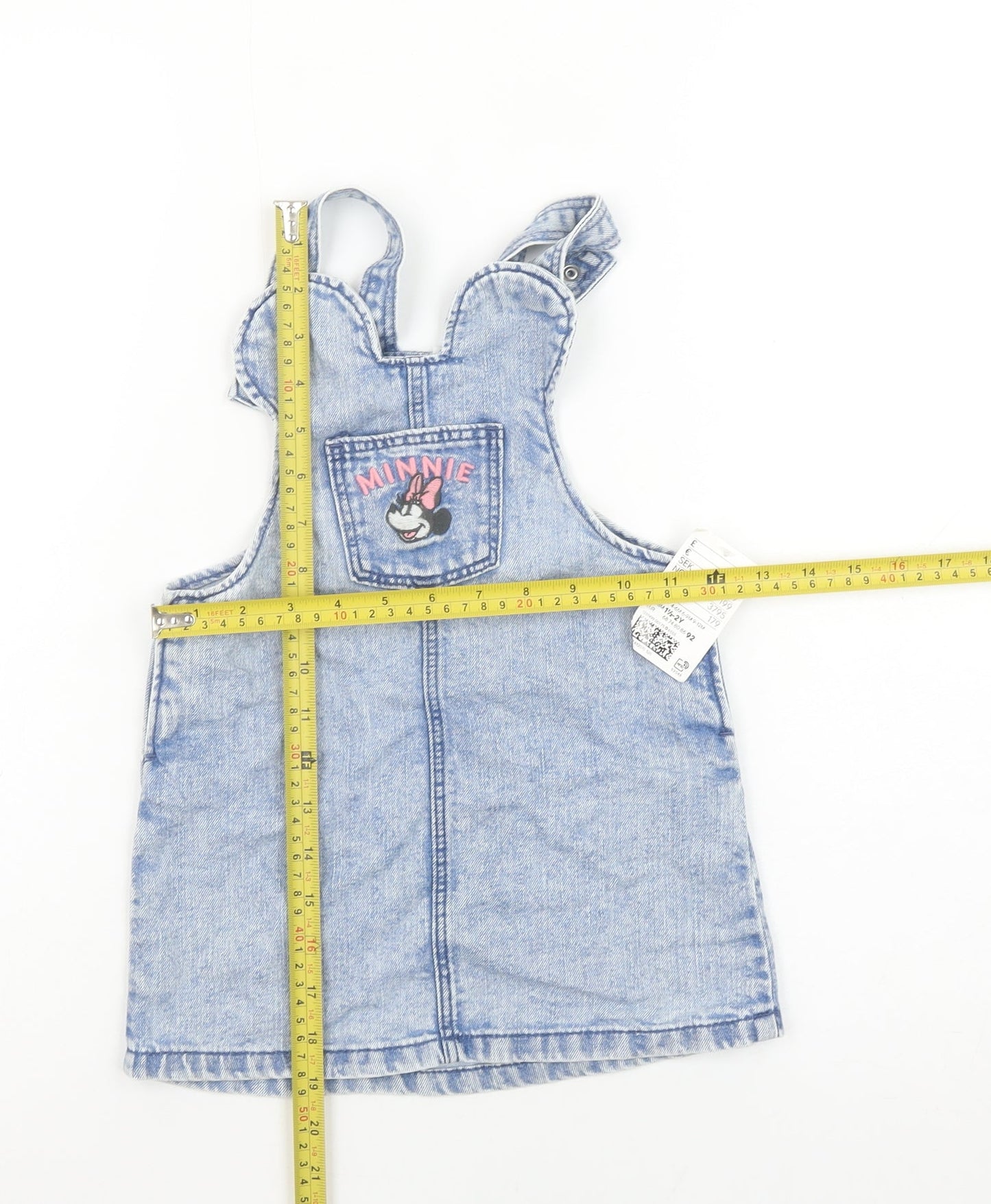 H&M Girls Blue Denim Minnie Mouse Pinafore Dress 24 Months Adjustable Straps