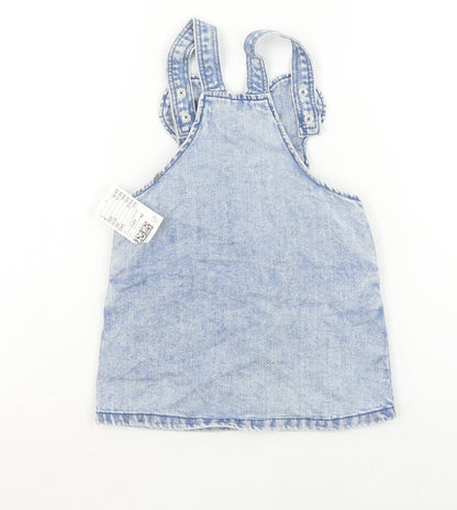 H&M Girls Blue Denim Minnie Mouse Pinafore Dress 24 Months Adjustable Straps