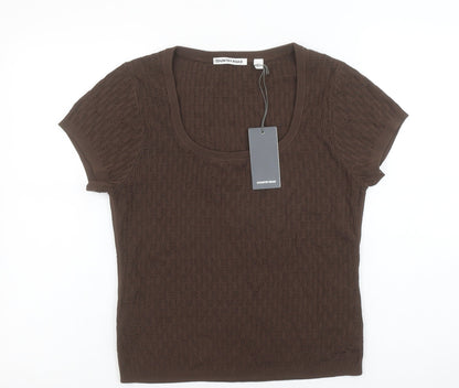 Country Road Women Brown Knit Short Sleeve Scoop Neck Top M