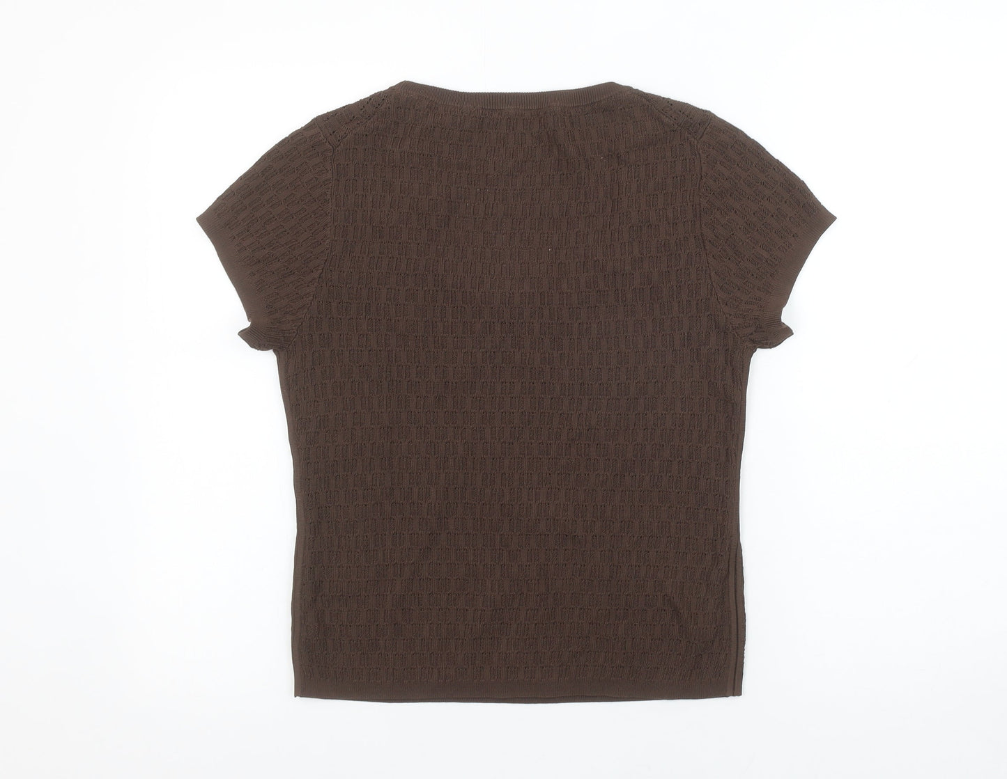 Country Road Women Brown Knit Short Sleeve Scoop Neck Top M