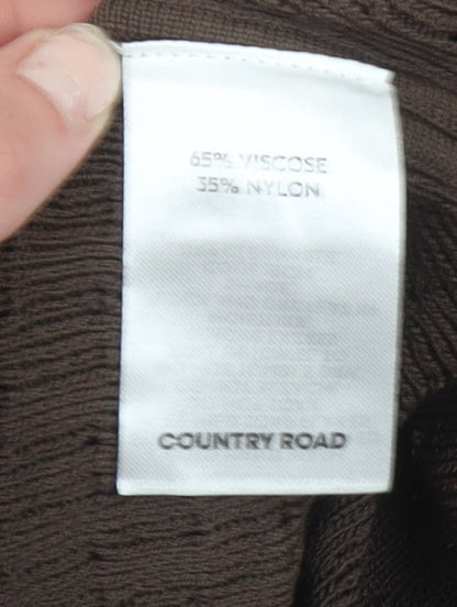 Country Road Women Brown Knit Short Sleeve Scoop Neck Top M