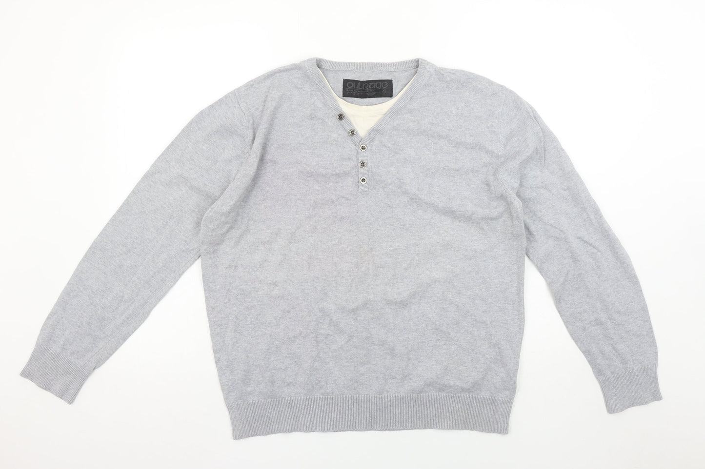 Mens UK Size L Outrage Grey Henley Jumper