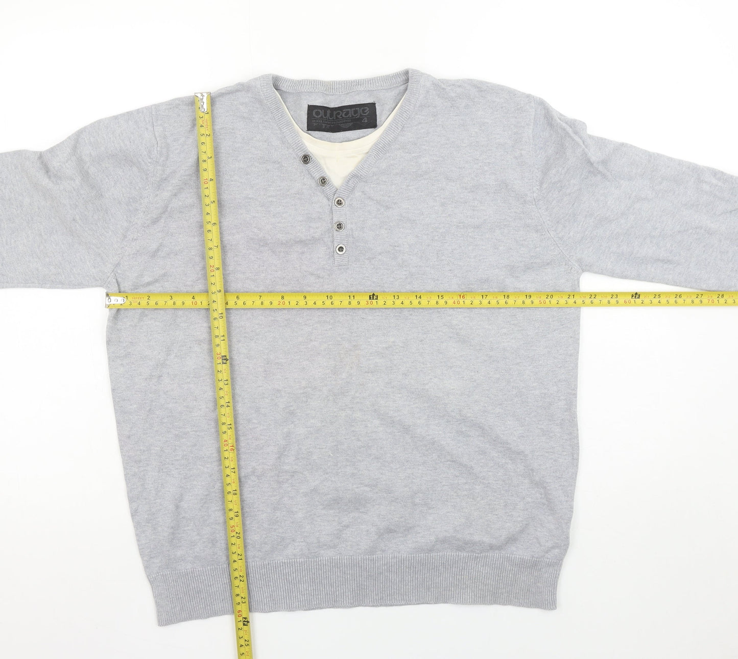 Mens UK Size L Outrage Grey Henley Jumper