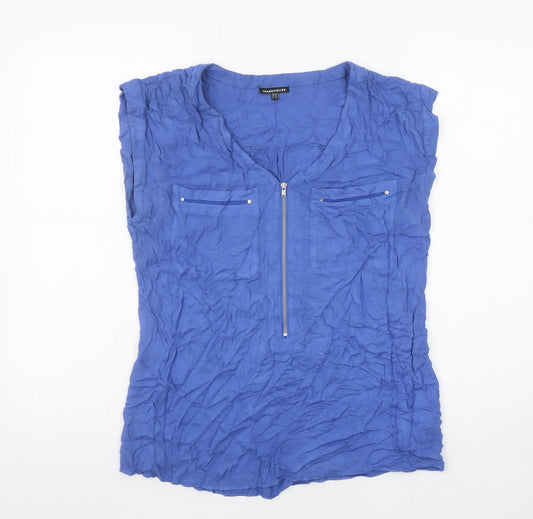 Womens UK Size 10 Warehouse Blue Tunic Blouse