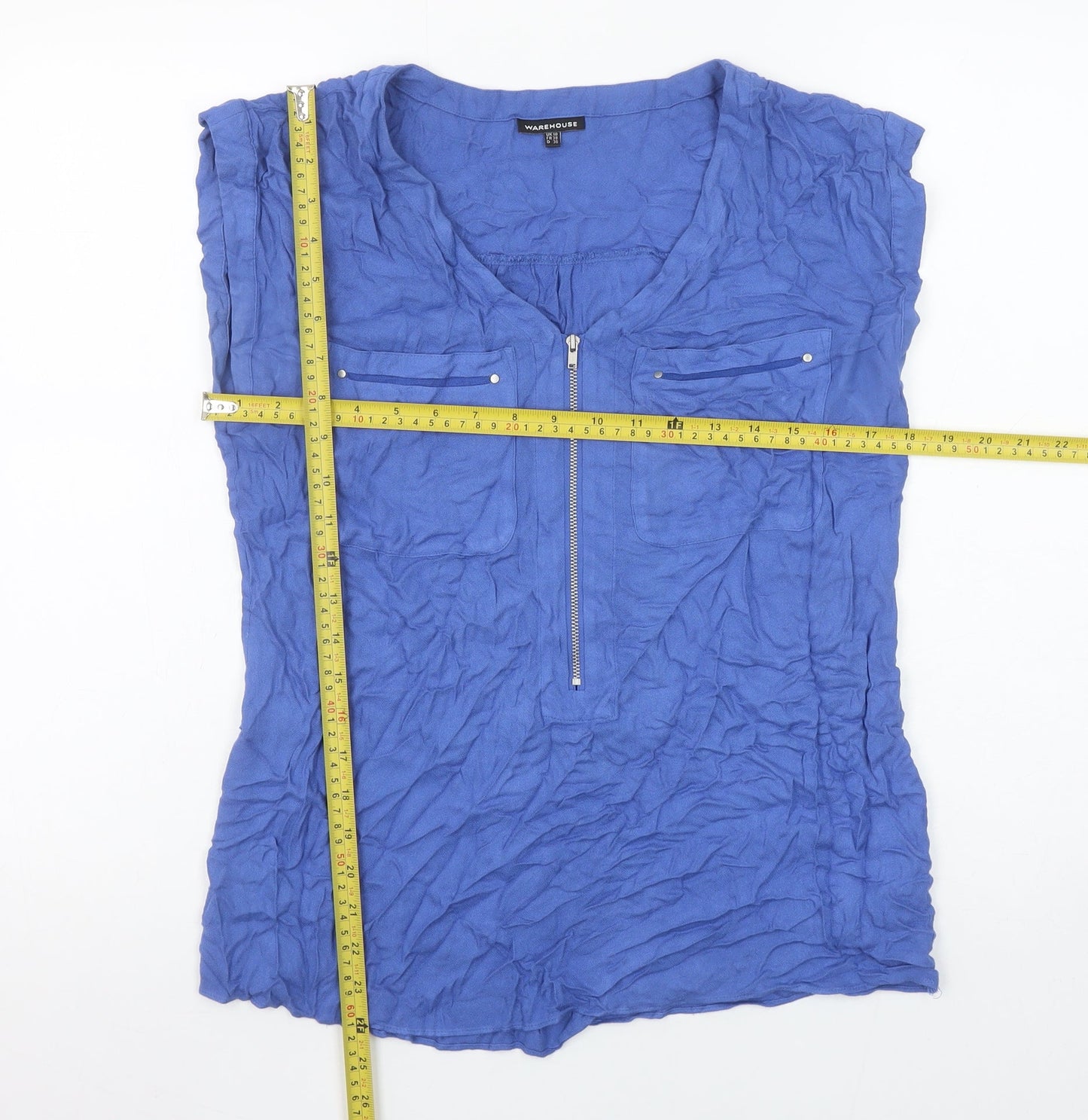 Womens UK Size 10 Warehouse Blue Tunic Blouse