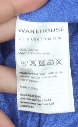 Womens UK Size 10 Warehouse Blue Tunic Blouse