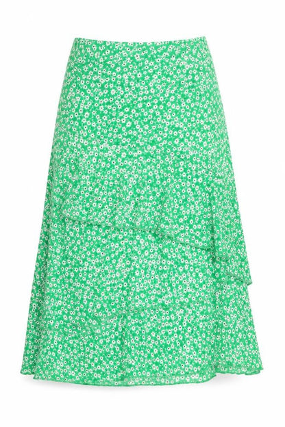 Savida Women’s Green Floral A-Line Midi Skirt Size XL