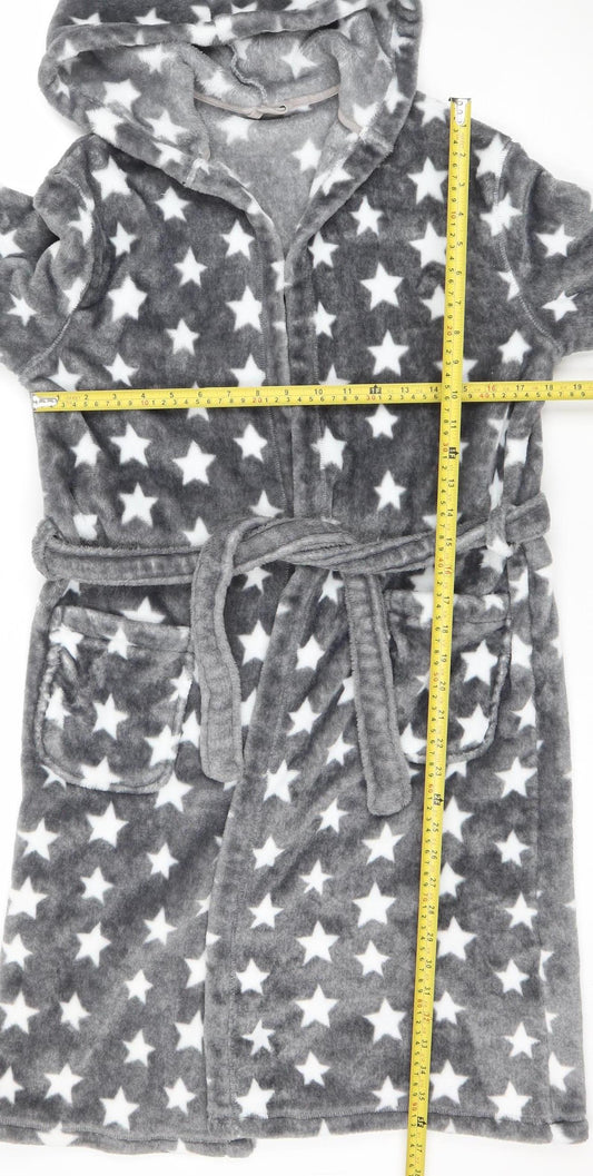 Marks and Spencer Girls Grey Star Fleece Hooded Robe 11-12 Years