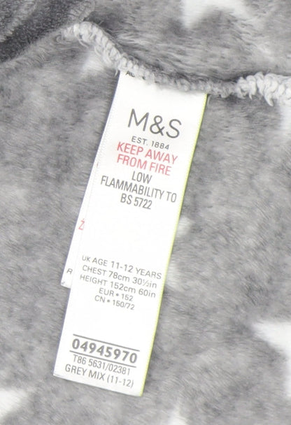 Marks and Spencer Girls Grey Star Fleece Hooded Robe 11-12 Years