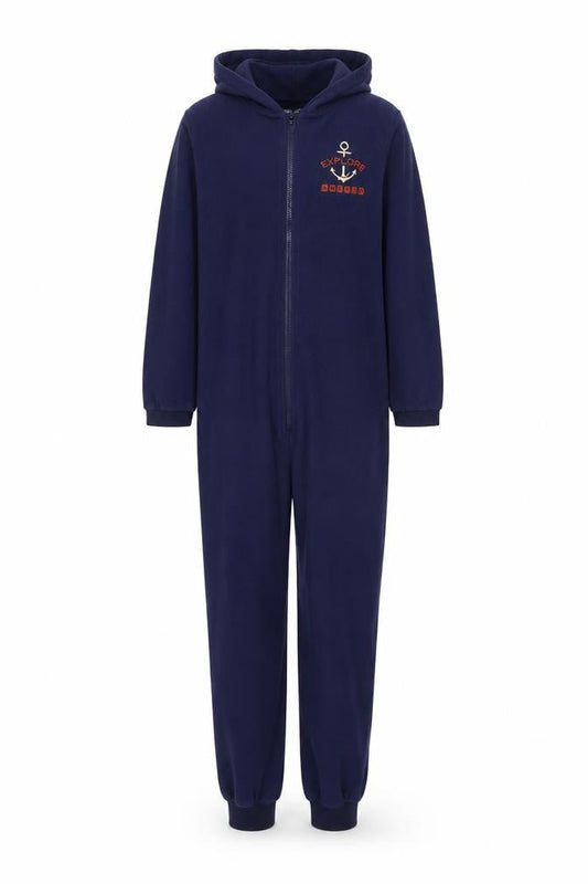 Pepperts Boys Blue Fleece Onesie 12-14 Years Hooded Zip Nautical Nightwear