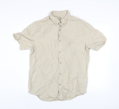 Dunnes Stores Men’s Beige Check Short Sleeve Regular Fit Cotton Shirt L
