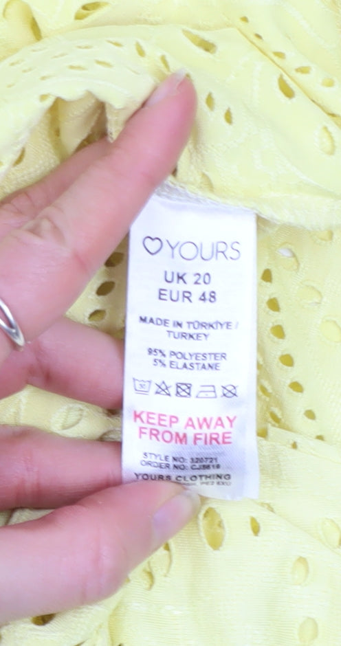 Womens UK Size 20 Yours Yellow Tunic T-Shirt