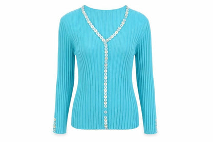 Gerard Women’s Blue Ribbed V-Neck Button Cardigan Size 14