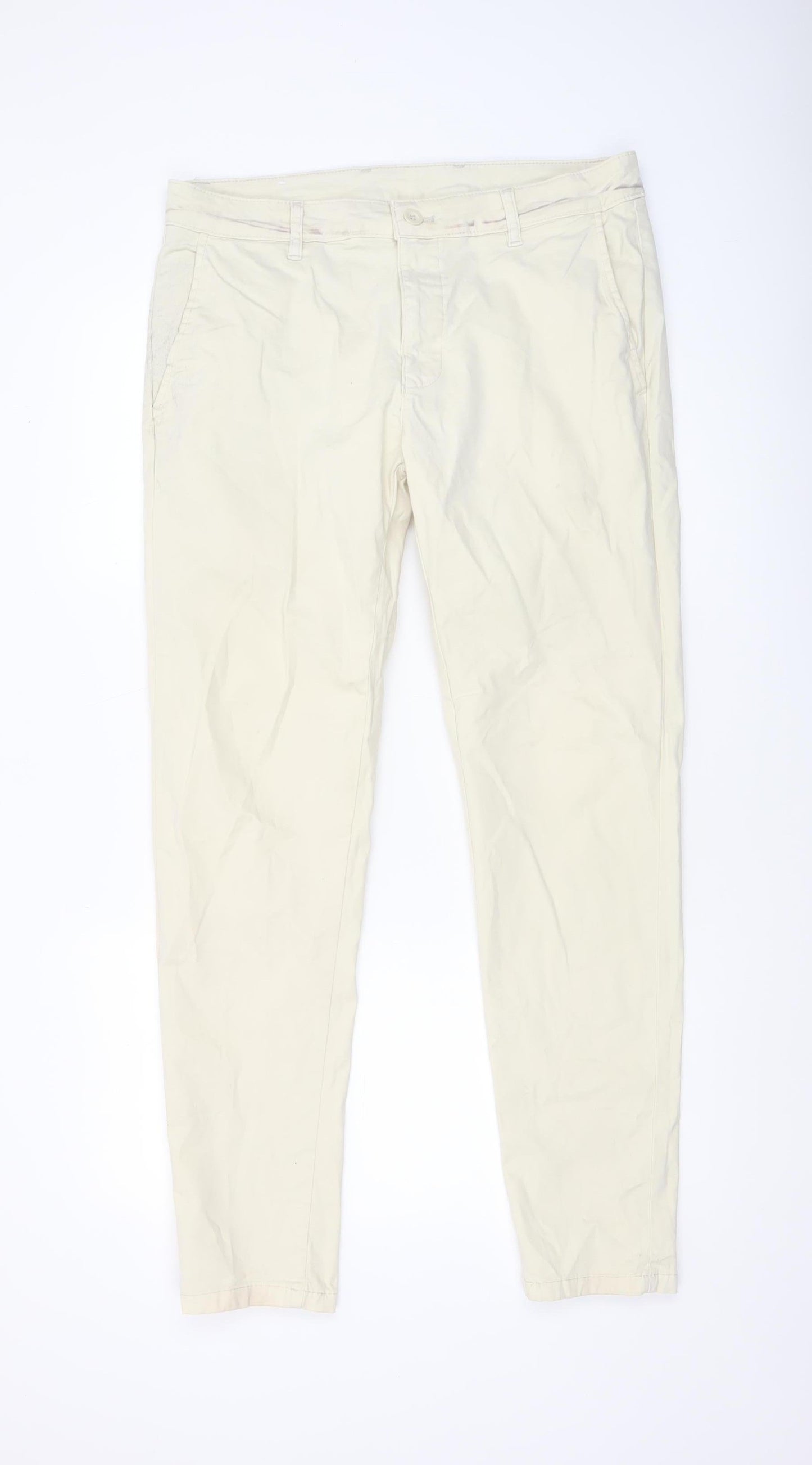 Zara Men’s Beige Chino Trousers Size 32 Slim Fit Cotton Blend