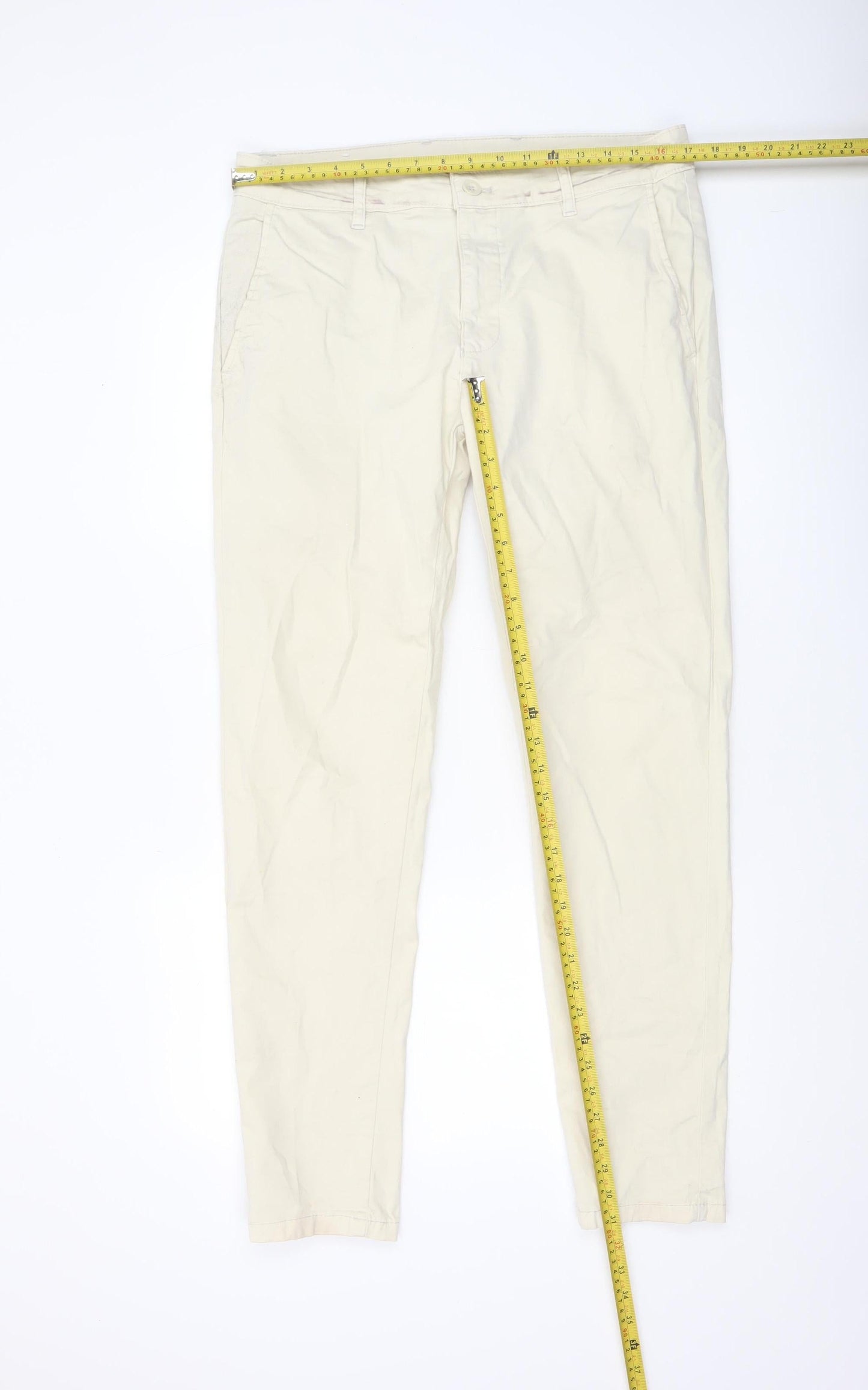 Zara Men’s Beige Chino Trousers Size 32 Slim Fit Cotton Blend
