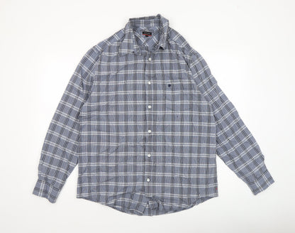 Pierre Cardin Men's Blue Check Long Sleeve Button-Up Shirt L