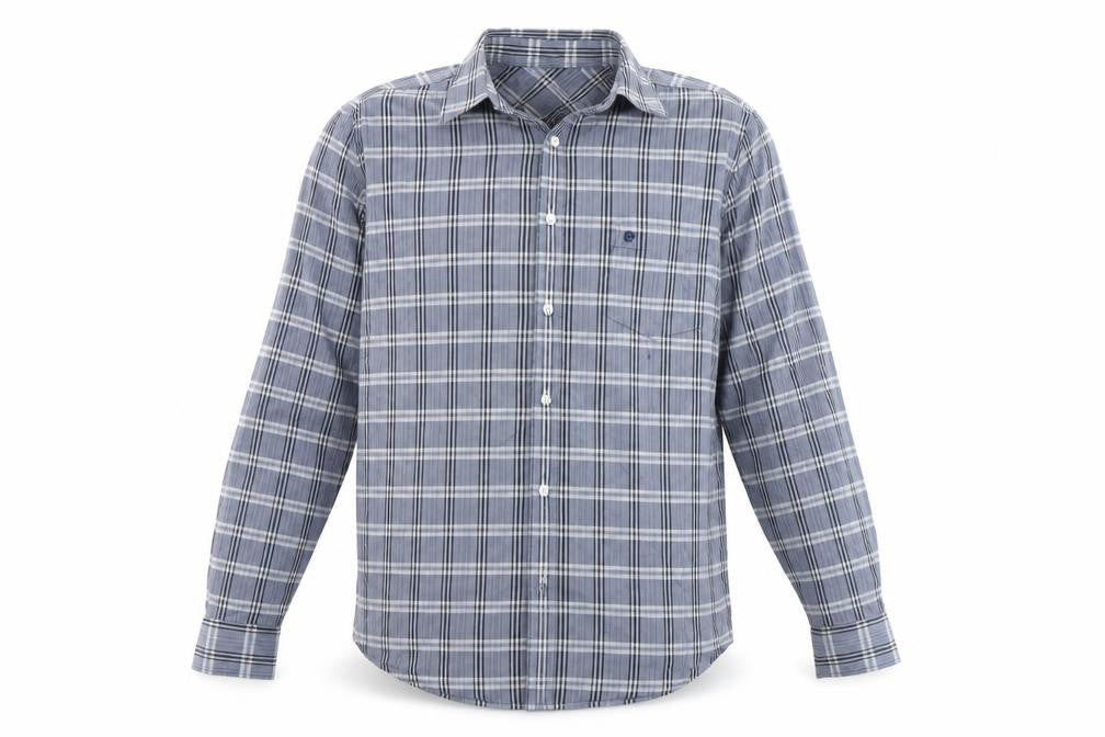 Pierre Cardin Men's Blue Check Long Sleeve Button-Up Shirt L