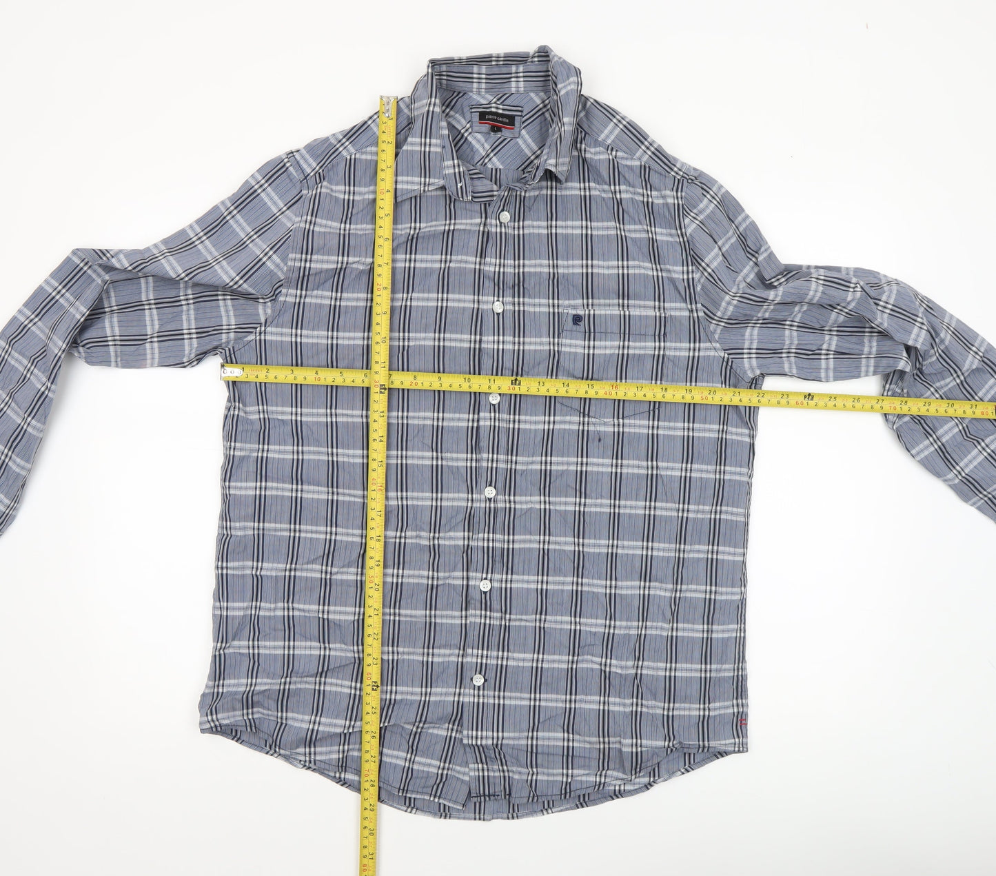 Pierre Cardin Men's Blue Check Long Sleeve Button-Up Shirt L