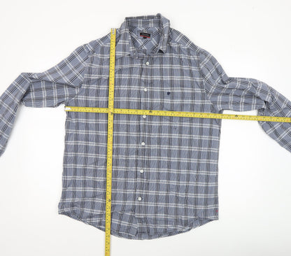 Pierre Cardin Men's Blue Check Long Sleeve Button-Up Shirt L