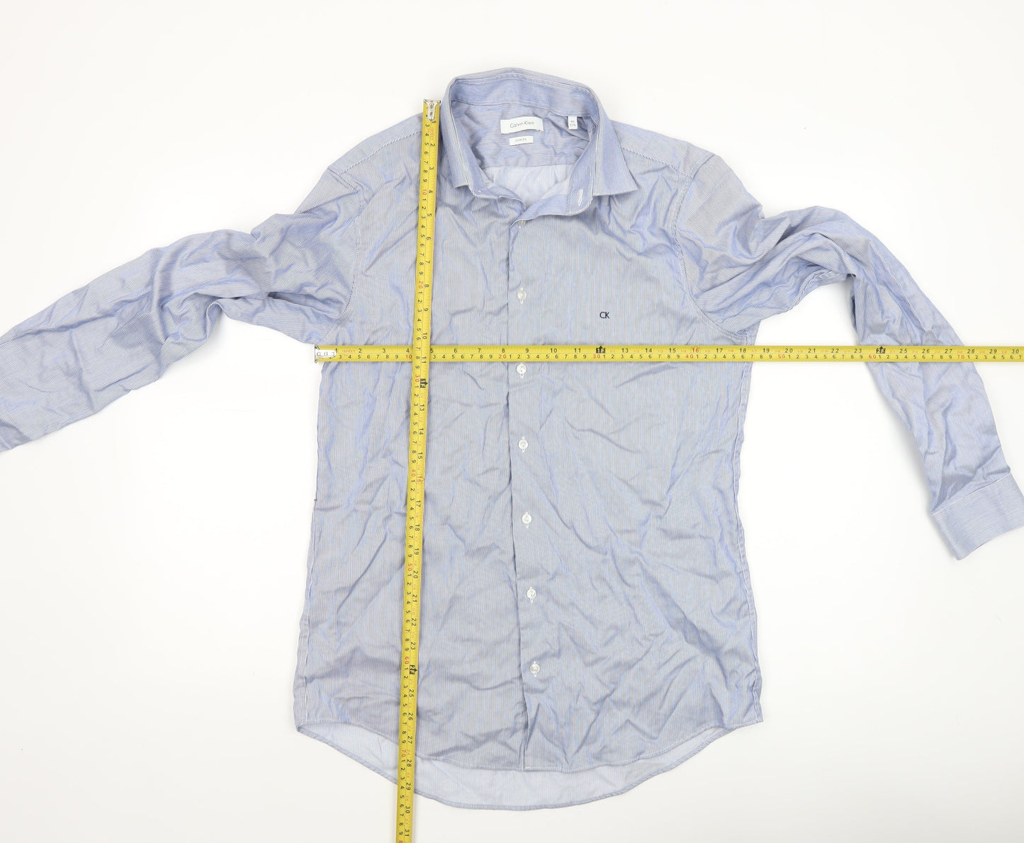 Calvin Klein Men's Blue Slim Fit Long Sleeve Striped Button-Up Shirt Size 15.75