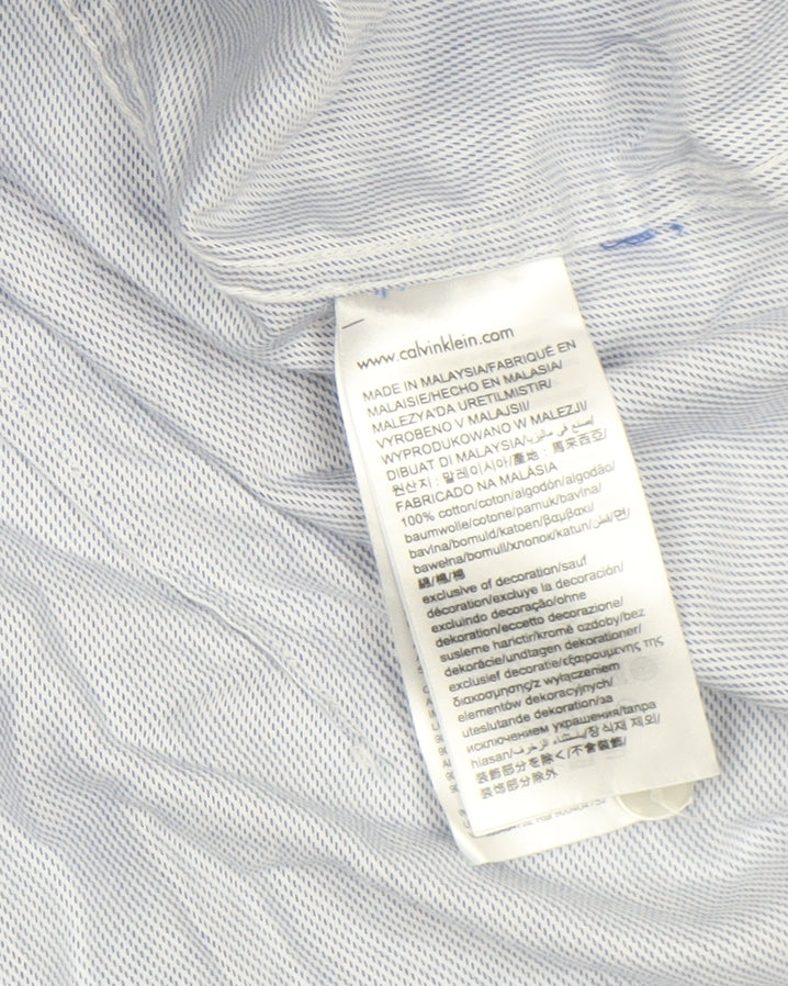 Calvin Klein Men's Blue Slim Fit Long Sleeve Striped Button-Up Shirt Size 15.75