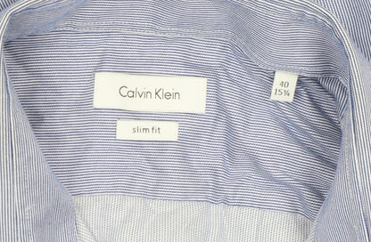 Calvin Klein Men's Blue Slim Fit Long Sleeve Striped Button-Up Shirt Size 15.75