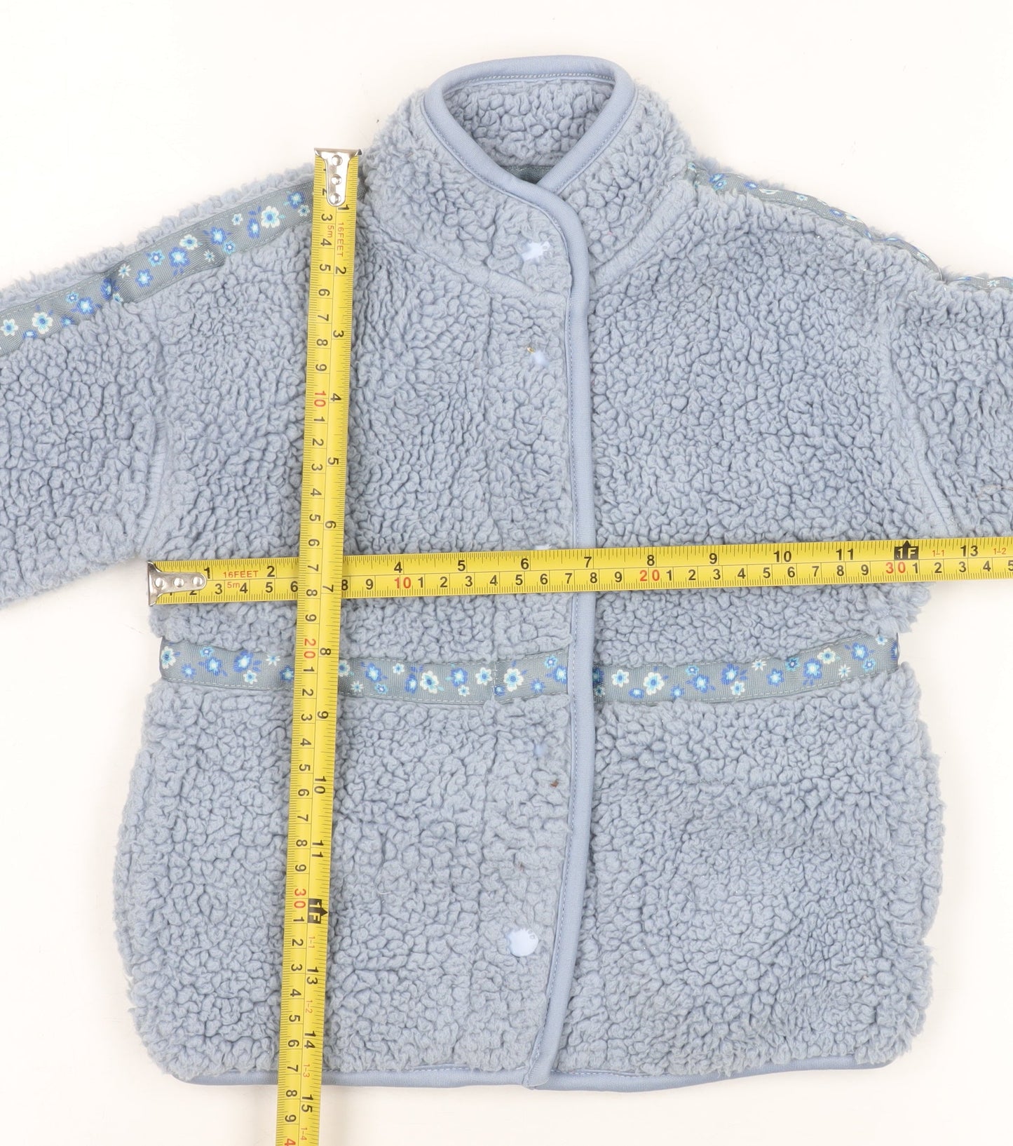 Leigh Tucker Willow Blue Fleece Baby Jacket 12-18 Months Lined Floral Trim
