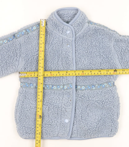 Leigh Tucker Willow Blue Fleece Baby Jacket 12-18 Months Lined Floral Trim