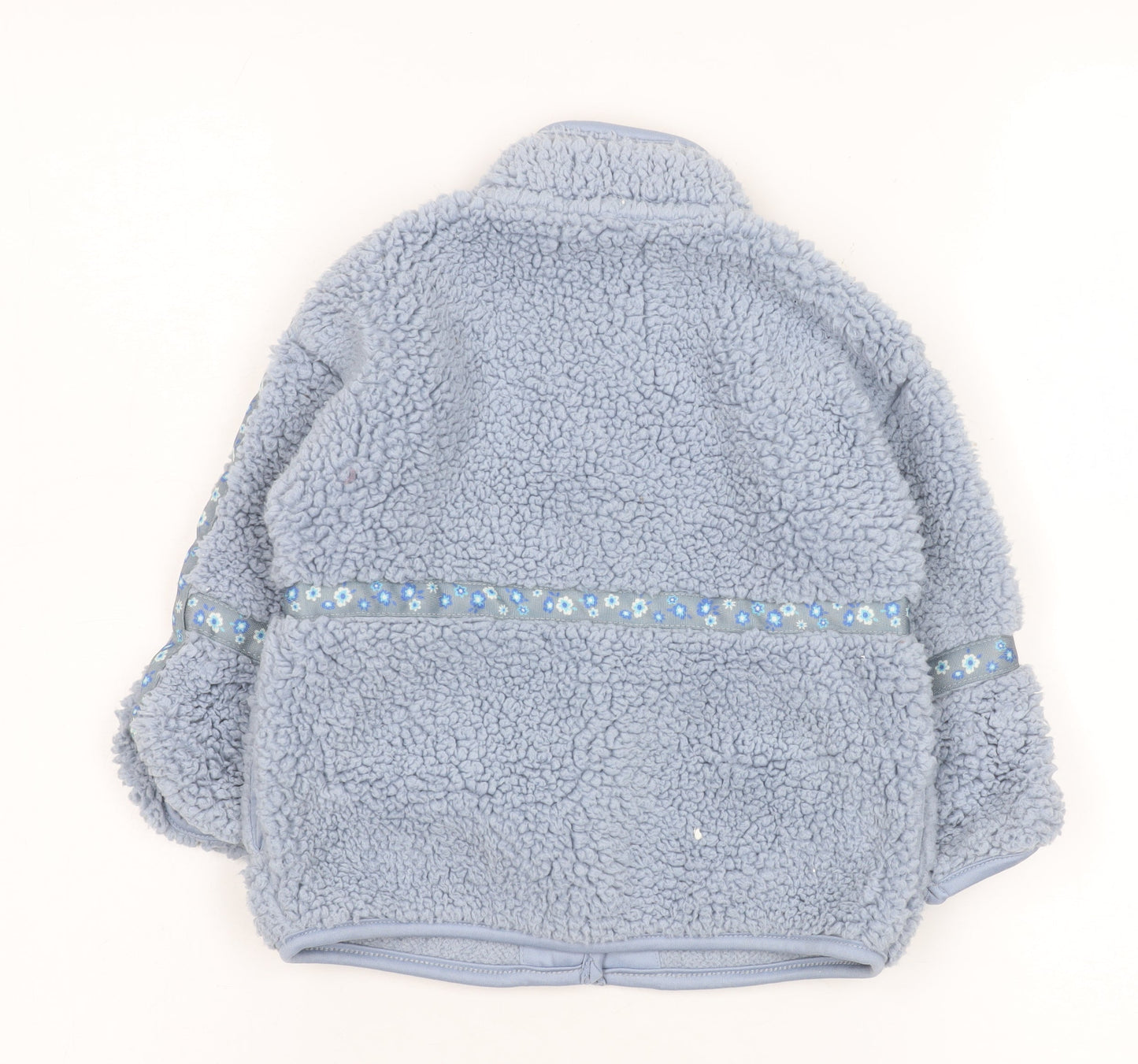 Leigh Tucker Willow Blue Fleece Baby Jacket 12-18 Months Lined Floral Trim