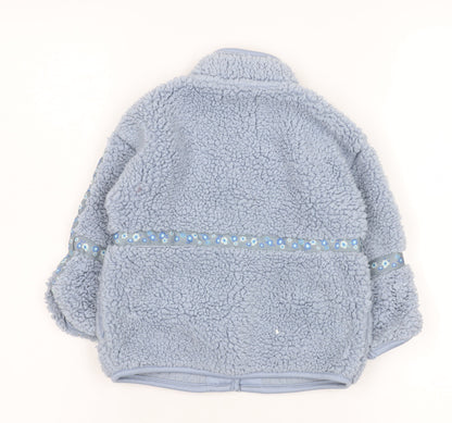 Leigh Tucker Willow Blue Fleece Baby Jacket 12-18 Months Lined Floral Trim
